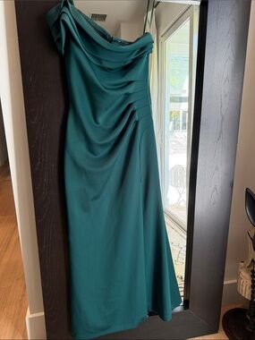 Xscape Teal One-Shoulder Evening Gown